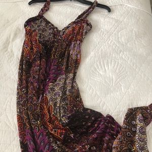 Purple Peacock Print Long Dress